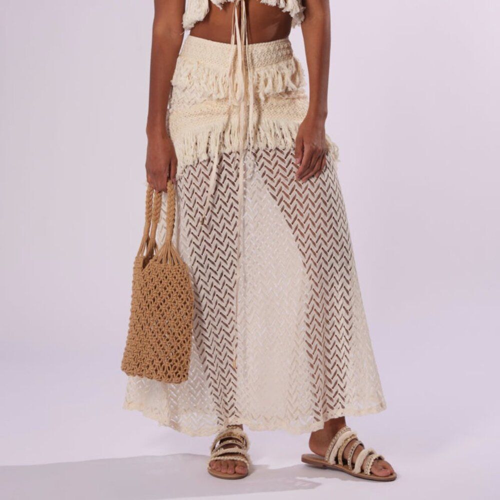NWT Akira Beige Fringe Skirt Size Medium